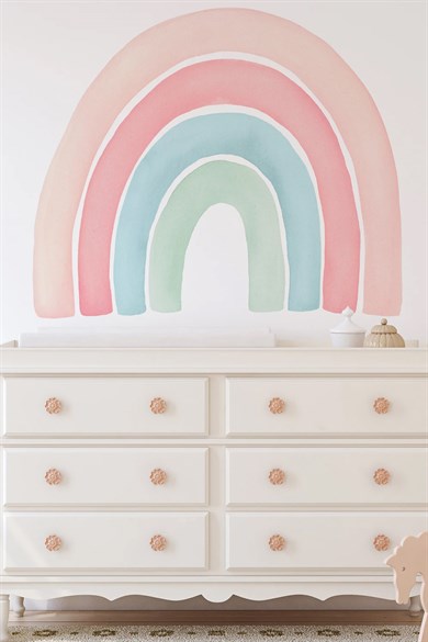  Soft Pastel Tonlarda Büyük Boy Gökkuşağı Çocuk Odası Sticker Seti