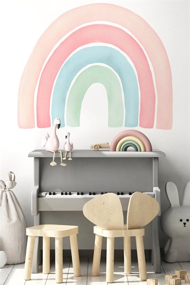  Soft Pastel Tonlarda Büyük Boy Gökkuşağı Çocuk Odası Sticker Seti
