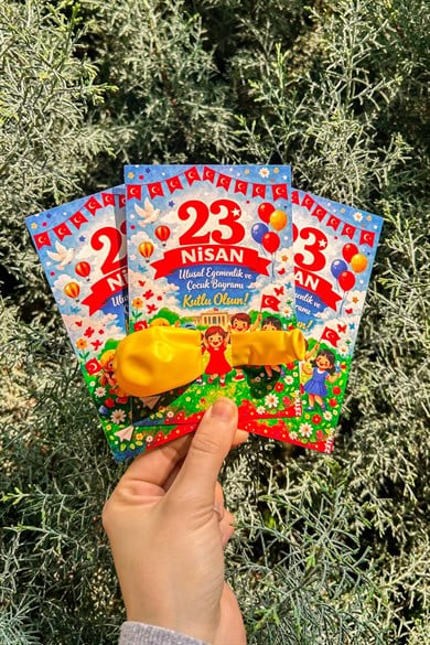 10 Adet 23 Nisan Şeker ve Balon Konulabilen Tebrik Kartı 10'lu Set – Sınıf Dağıtımlık Hediyelik Kart