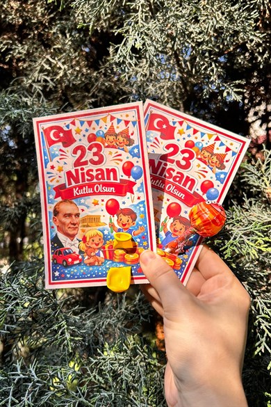 10 Adet 23 Nisan Şeker ve Balon Konulabilen Tebrik Kartı 10lu Set – Sınıf Dağıtımlık Hediyelik Kart