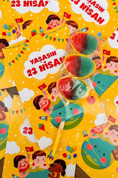 10 Adet 23 Nisan Şeker ve Balon Konulabilen Tebrik Kartı 10lu Set – Sınıf Dağıtımlık Hediyelik Kart