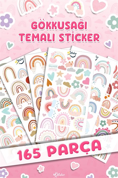 165Adet Gökkuşağı Sticker Seti - Kalem Suluk Defter Cam Masa Laptop Tablet Sticker Suya Dayanıklı