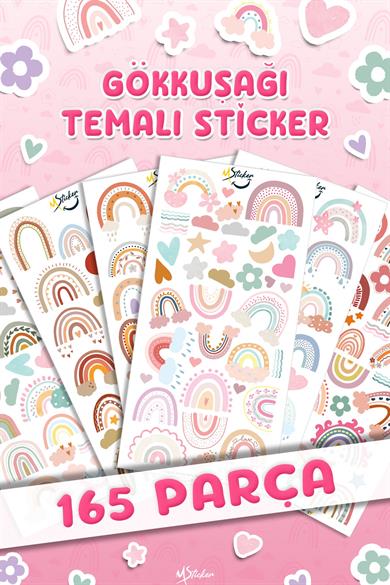 165Adet Gökkuşağı Sticker Seti - Kalem Suluk Defter Cam Masa Laptop Tablet Sticker Suya Dayanıklı