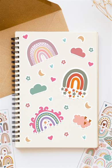 165Adet Gökkuşağı Sticker Seti - Kalem Suluk Defter Cam Masa Laptop Tablet Sticker Suya Dayanıklı