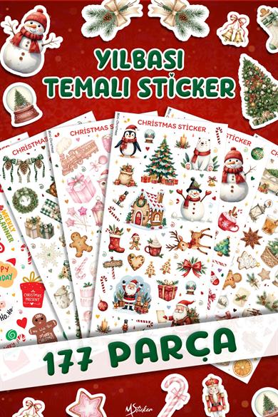 177 Parça Yılbaşı Temalı Sticker Seti - Kalem Suluk Defter Cam Masa Laptop Tablet Sticker Yeni Yıl 