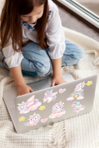 182 Adet Unicorn Sticker Seti - Kalem Suluk Defter Cam Masa Laptop Tablet Sticker Suya Dayanıklı