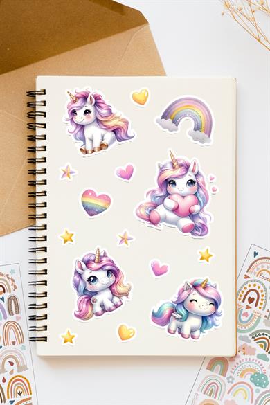 182 Adet Unicorn Sticker Seti - Kalem Suluk Defter Cam Masa Laptop Tablet Sticker Suya Dayanıklı