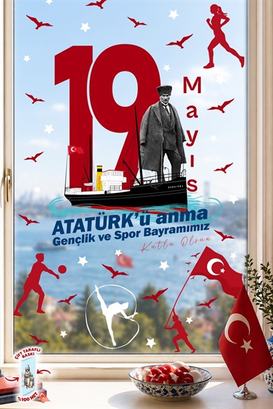 19 Mayıs Atatürk’ü Anma Gençlik ve Spor Bayramı Çift Taraflı Cam Sticker Set – 100% Görünüm,90 Parça