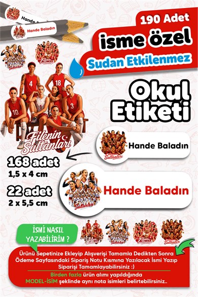 190 Adet Kişiye Özel Okul Etiketi İsimli Kalem Defter Suluk Etiket Dayanıklı Etiket Filenin Sultanla