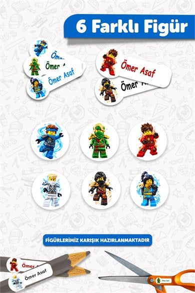 190 Adet Kişiye Özel Okul Etiketi İsimli Kalem Defter Suluk Etiket Dayanıklı Etiket Ninja