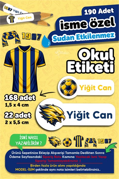 190 Adet Kişiye Özel Okul Etiketi İsimli Kalem Defter Suluk Etiket Suya Dayanıklı Etiket Fener