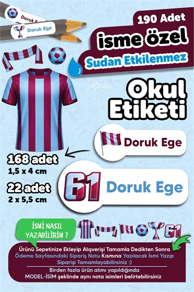 190 Adet Kişiye Özel Okul Etiketi İsimli Kalem Defter Suluk Etiket Dayanıklı Etiket Trabzon
