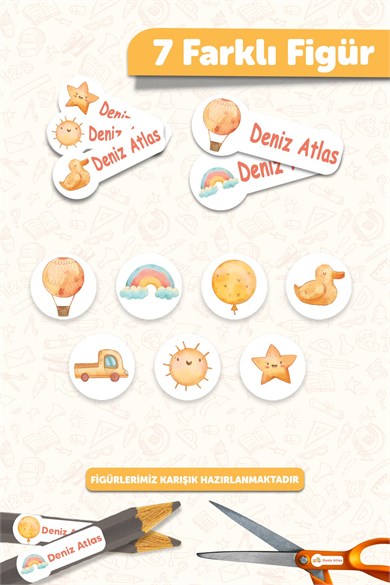 190 Adet Kişiye Özel Okul Etiketi İsimli Kalem Defter Suluk Etiket Dayanıklı Etiket Ördek Uçan balon