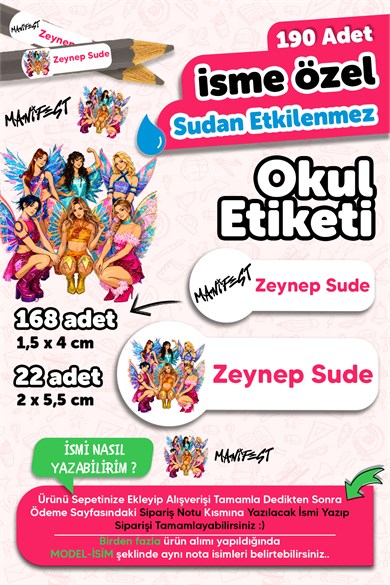190 Adet Kişiye Özel Okul Etiketi İsimli Kalem Defter Suluk Etiket Dayanıklı Etiket Renkli Manifest