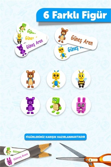 190 Adet Kişiye Özel Okul Etiketi İsimli Kalem Defter Suluk Etiket Dayanıklı Etiket Super Bear
