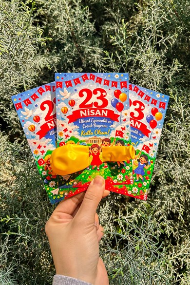20 Adet 23 Nisan Şeker ve Balon Konulabilen Tebrik Kartı 20li Set – Sınıf Dağıtımlık Hediyelik Kart