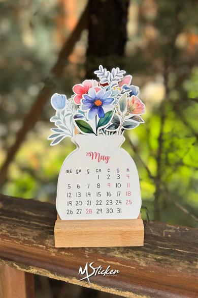 2025 Taxta Ayaq Çiçək Dizaynı Mini Xüsusi Dizayn Təqvimi, 2025 Təqvim Xüsusi Naxışlı Xüsusi Kəsmə Hədiyyəsi