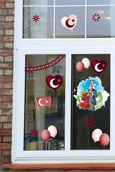 23 Nisan Atatürk ve Çocuk Okul Kreş Cam Duvar Süslemesi Stiker Seti