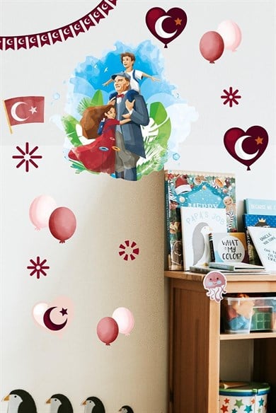 23 Nisan Atatürk ve Çocuk Okul Kreş Cam Duvar Süslemesi Stiker Seti
