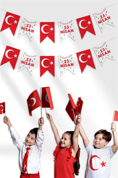 23 Nisan Bayramı Temalı Flama, Çocuk Bayramı Sınıf Ev Süsleme Okul Süsleme Hasır İpli Flama Seti
