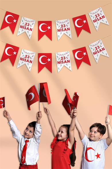 23 Nisan Bayramı Temalı Flama, Çocuk Bayramı Sınıf Ev Süsleme Okul Süsleme Hasır İpli Flama Seti