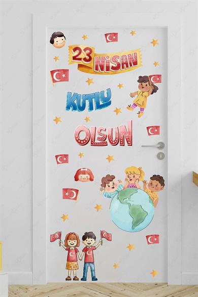 23 Nisan Sticker Seti, Çocuk Bayramı Okul Ev Süsleme Sticker Seti 56 Parça
