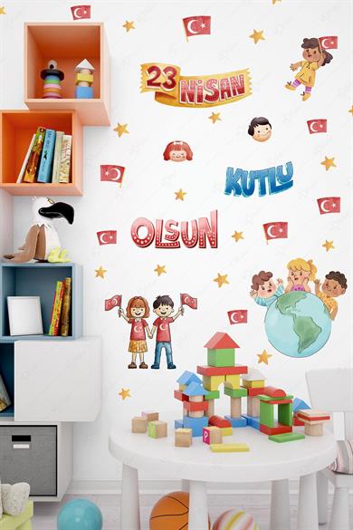 23 Nisan Sticker Seti, Çocuk Bayramı Okul Ev Süsleme Sticker Seti 56 Parça