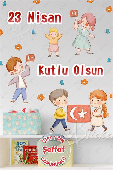 23 Nisan Sticker Seti ŞEFFAF, Çocuk Bayramı 23 Nisan Okul Ev Süsleme Sticker Seti Şeffaf Çift Yön