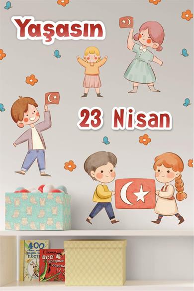 23 Nisan Sticker Seti, Yaşasın 23 Nisan Çocuk Bayramı Okul Ev Süsleme