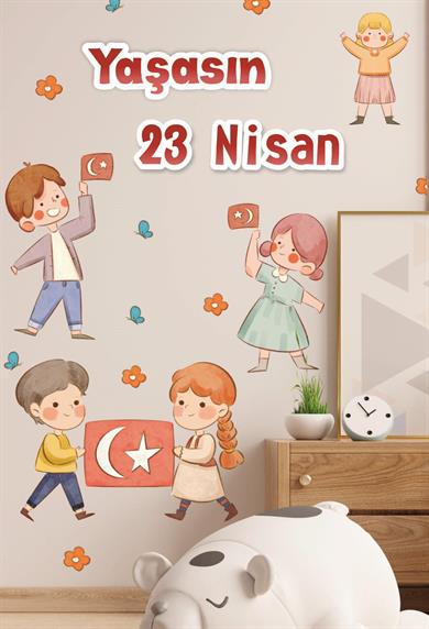 23 Nisan Sticker Seti, Yaşasın 23 Nisan Çocuk Bayramı Okul Ev Süsleme