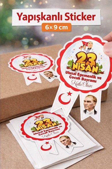 23 Nisan Yaka Sticker Seti 25 Adet | 6x9 cm Yapışkanlı Kokart | Ulusal Egemenlik ve Çocuk Bayramı