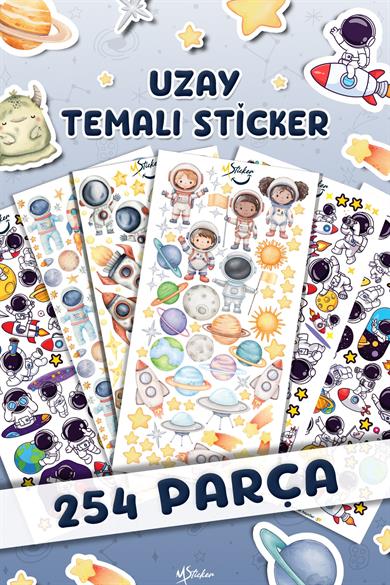 254 Adet Uzay Temalı Sticker Seti - Kalem Suluk Defter Cam Masa Laptop Tablet Sticker Suya Dayanıklı