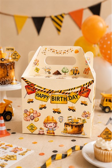 5li Doğum Günü Hediye Kutusu Seti İş Makinaları 10x13 cm | Çocuk Parti Kutusu | Hediyelik Kutu