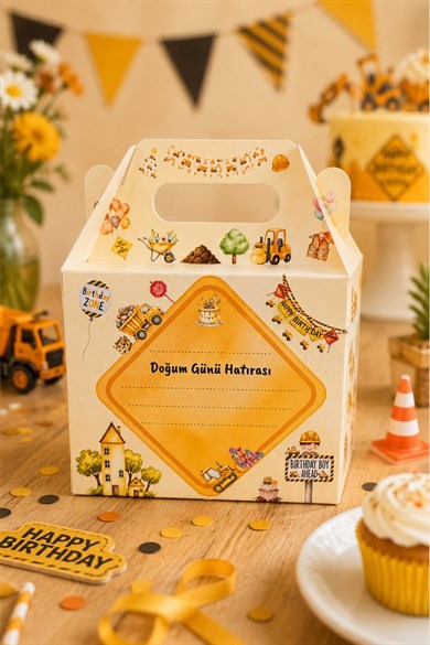 5li Doğum Günü Hediye Kutusu Seti İş Makinaları 10x13 cm | Çocuk Parti Kutusu | Hediyelik Kutu