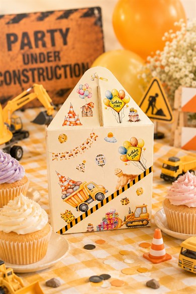5li Doğum Günü Hediye Kutusu Seti İş Makinaları 10x13 cm | Çocuk Parti Kutusu | Hediyelik Kutu