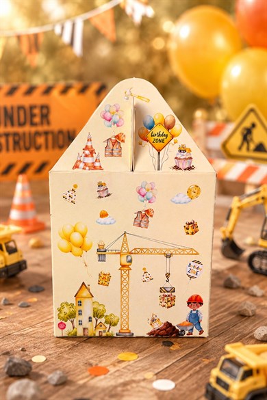 5li Doğum Günü Hediye Kutusu Seti İş Makinaları 10x13 cm | Çocuk Parti Kutusu | Hediyelik Kutu