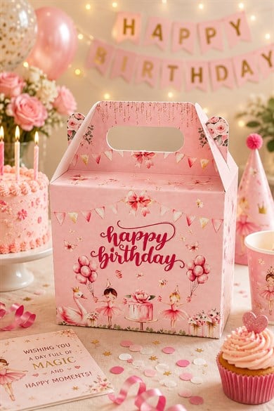 5li Doğum Günü Hediye Kutusu Seti Sevimli Balerinler 10x13 cm | Çocuk Parti Kutusu | Hediyelik Kutu