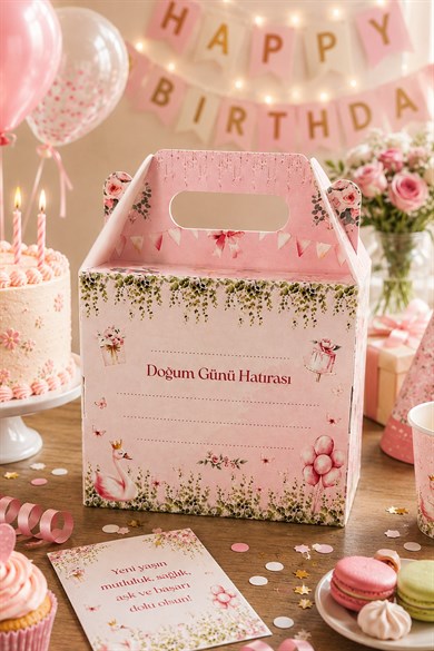 5li Doğum Günü Hediye Kutusu Seti Sevimli Balerinler 10x13 cm | Çocuk Parti Kutusu | Hediyelik Kutu