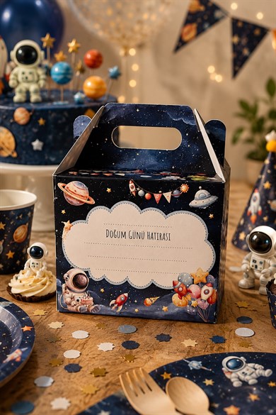 5li Doğum Günü Hediye Kutusu Seti Uzay ve Astronot 10x13 cm | Çocuk Parti Kutusu | Hediyelik Kutu