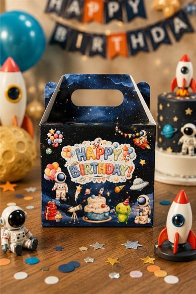 5li Doğum Günü Hediye Kutusu Seti Uzay ve Astronot 10x13 cm | Çocuk Parti Kutusu | Hediyelik Kutu