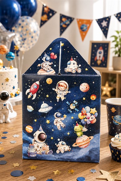 5li Doğum Günü Hediye Kutusu Seti Uzay ve Astronot 10x13 cm | Çocuk Parti Kutusu | Hediyelik Kutu