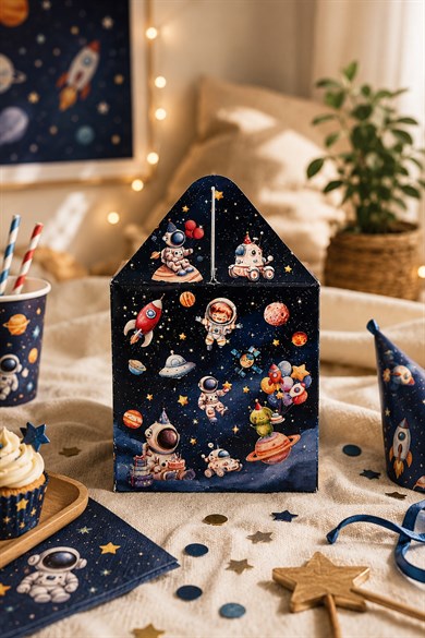 5li Doğum Günü Hediye Kutusu Seti Uzay ve Astronot 10x13 cm | Çocuk Parti Kutusu | Hediyelik Kutu