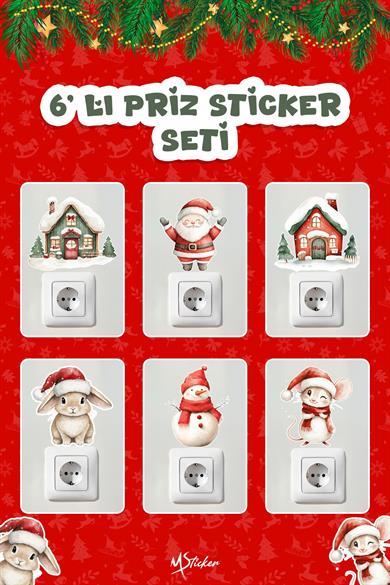 6 lı Yeni Yıl Temalı Mini Sticker Priz Sticker Yılbaşı Yeni Yıl Mini Boy Sticker Seti 6 lı Paket 1