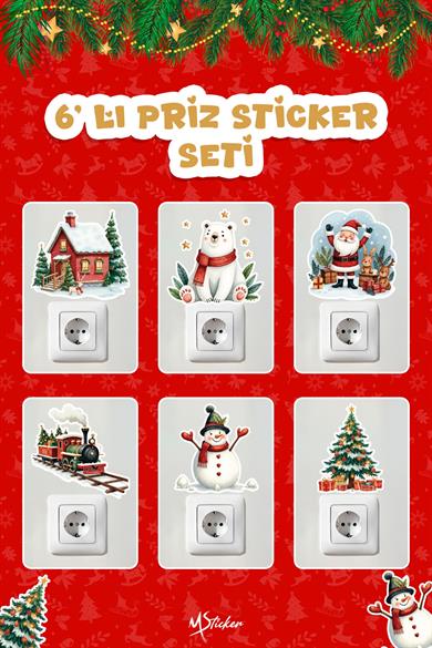6 lı Yeni Yıl Temalı Mini Sticker Priz Sticker Yılbaşı Yeni Yıl Mini Boy Sticker Seti Yeni Yıl Treni