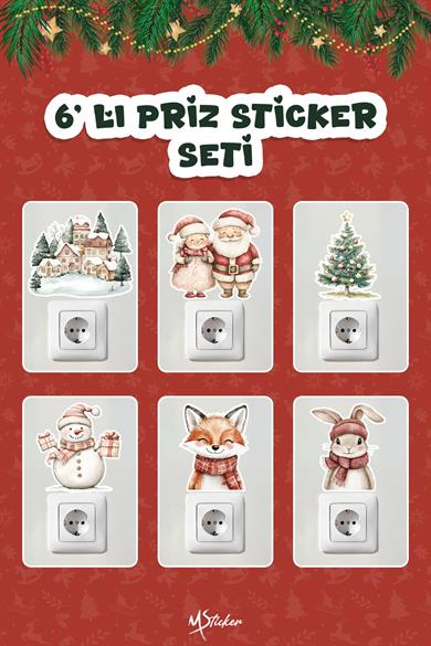 6 lı Yeni Yıl Temalı Mini Sticker Priz Sticker Yılbaşı Yeni Yıl Mini Boy Sticker Seti 6 lı Soft