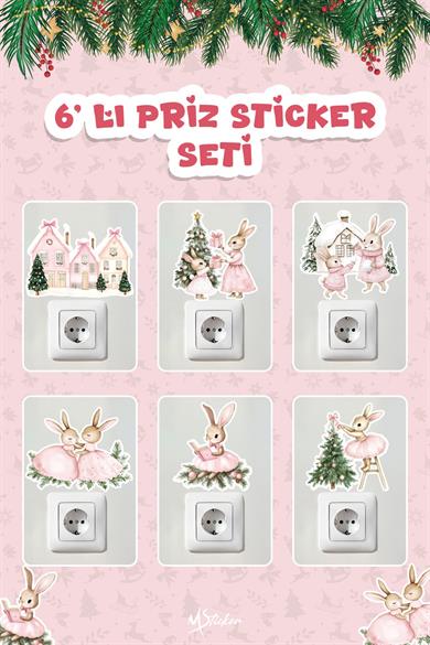 6 lı Yeni Yıl Temalı Mini Sticker Priz Sticker Yılbaşı Yeni Yıl Mini Boy Sticker Seti Sevimli Tavşan