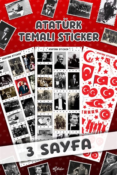 75 Parça Atatürk ve Bayrak Temalı Mini Sticker Seti, 23 Nisan 19 Mayıs Atatürk Sticker Okul Etiket