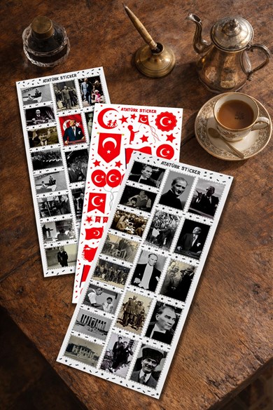 75 Parça Atatürk ve Bayrak Temalı Mini Sticker Seti, 23 Nisan 19 Mayıs Atatürk Sticker Okul Etiket