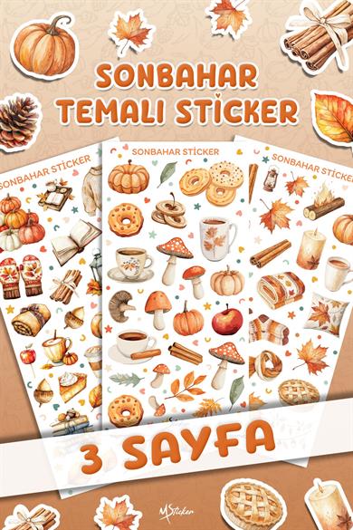86 Parça Sonbahar Temalı Sticker Seti - Kalem Suluk Defter Cam Masa Laptop Tablet Sticker 