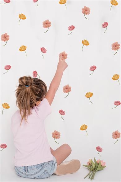 Açık ve Soft Renklerde Çiçeklerden oluşan Özel Çizim Sticker Seti 68 adet Özel Keismli Sticker Seti